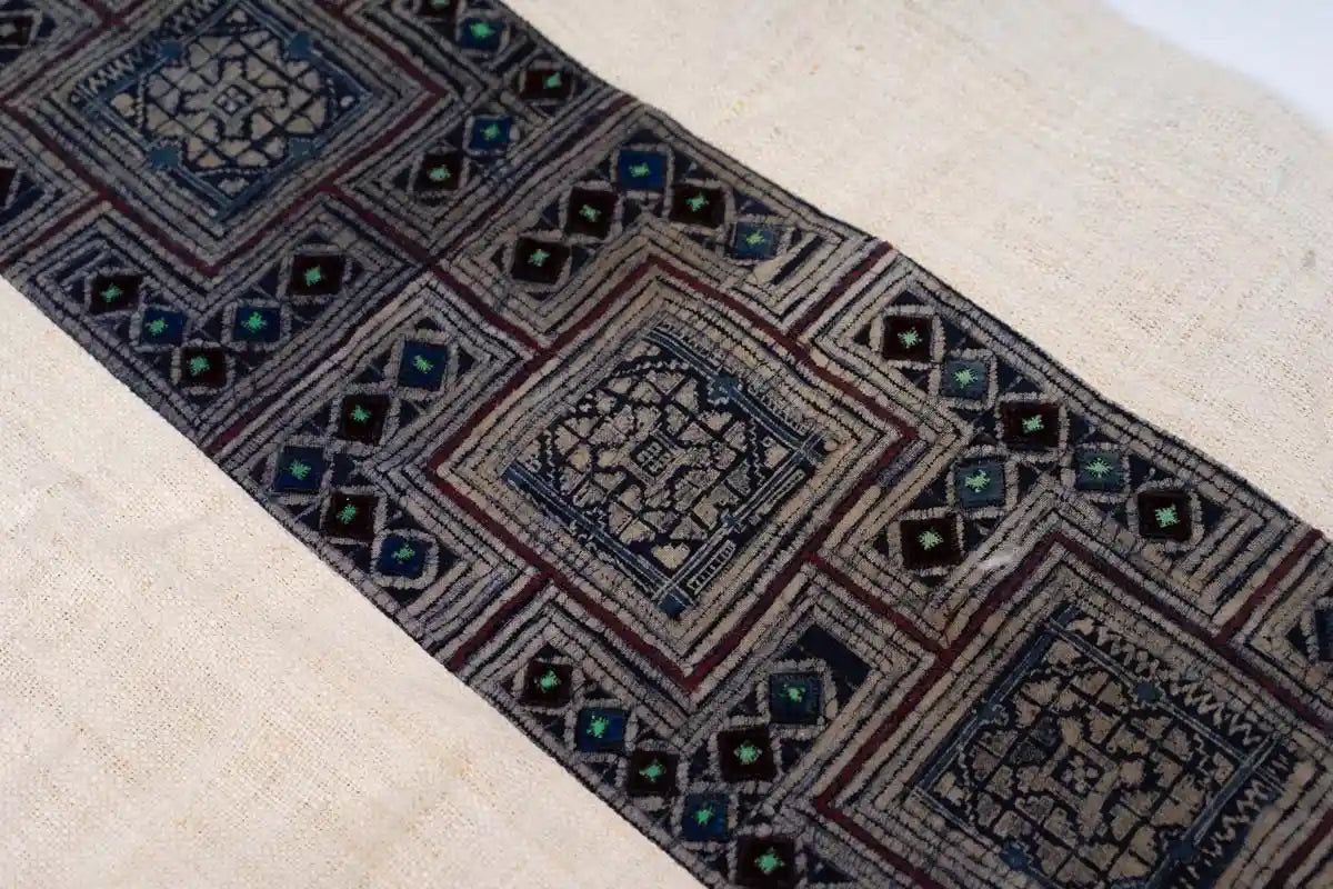 Handwoven indigo hemp fabric panel used in Vindigo cushion design