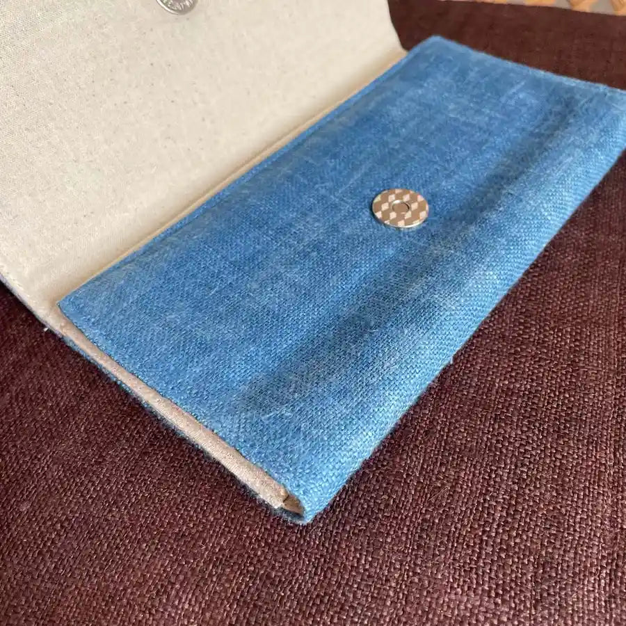 Vindigo long purse denim blue hemp diamond eye pattern inner flap view