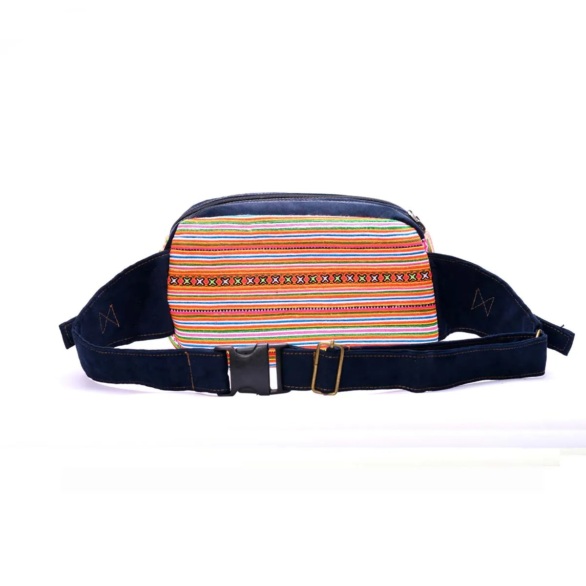 Vindigo orange waist bag with striped embroidery and adjustable strap front view