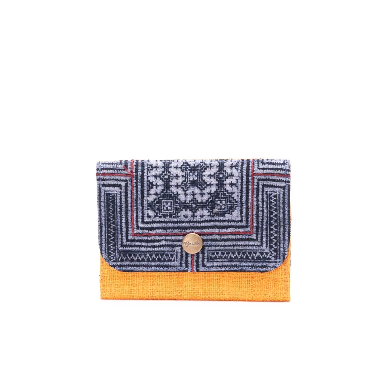 Vindigo H’mong indigo batik cardholder with yellow base front view