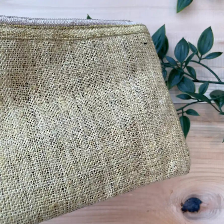 Back view of pouch bag in plain beige hemp