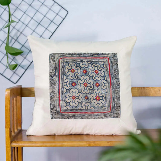 Vindigo handmade beige cotton cushion cover floral pattern on chair