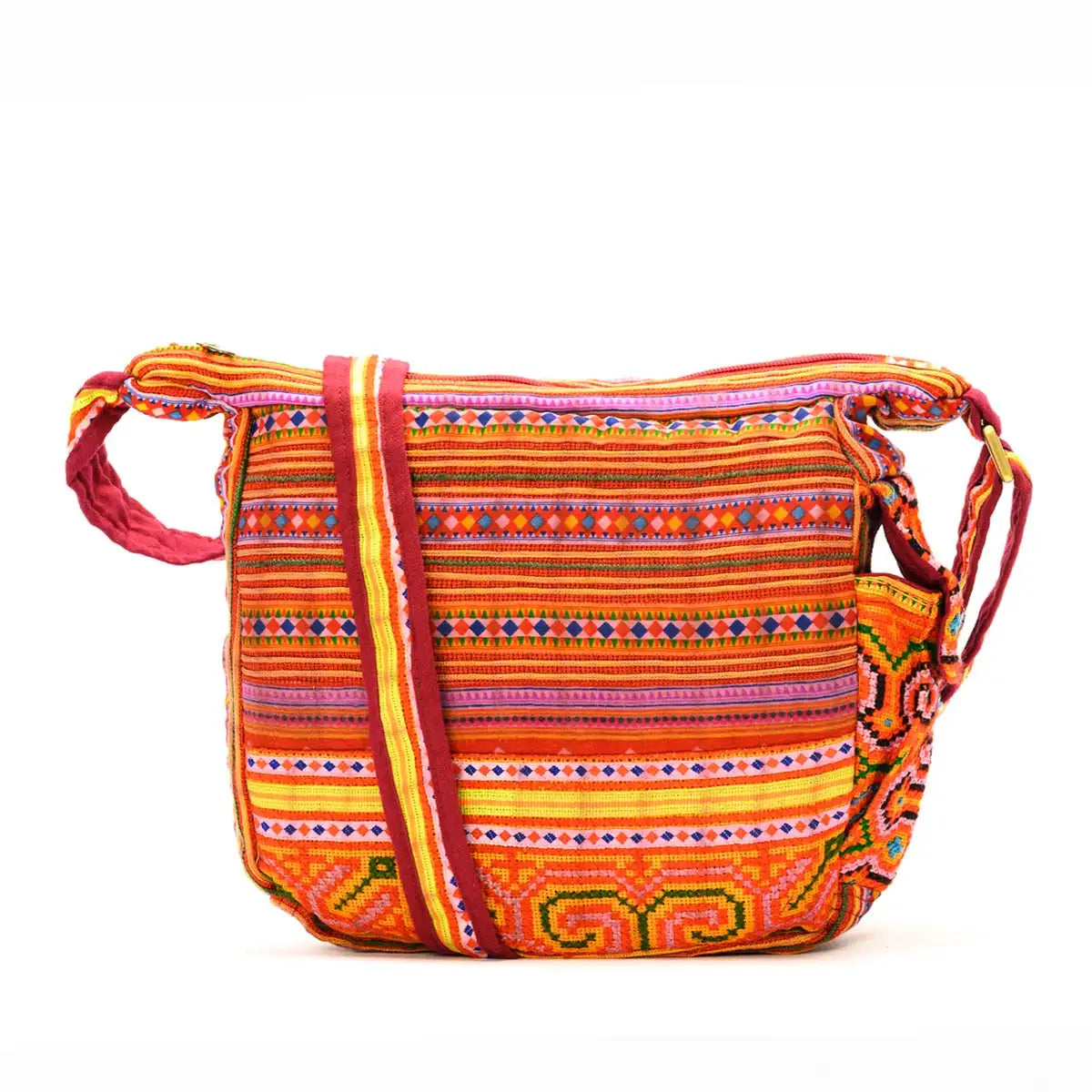 Vindigo shoulder bag orange linen tribal back view