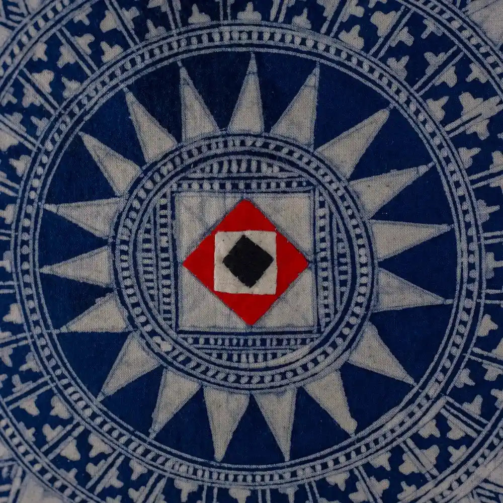 Vindigo indigo cotton batik cushion cover close-up of hand-drawn pattern