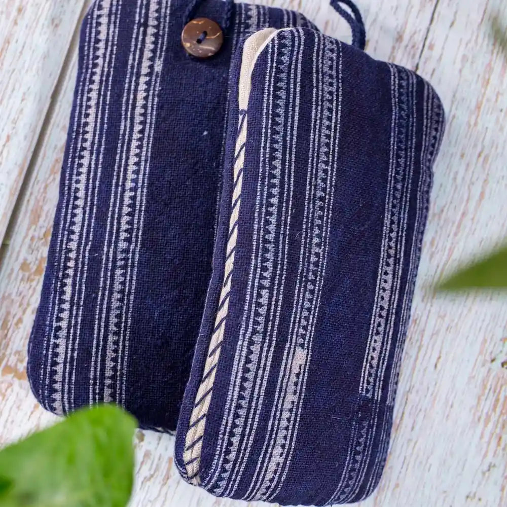 Vindigo H’mong-style indigo phone case with loop and button