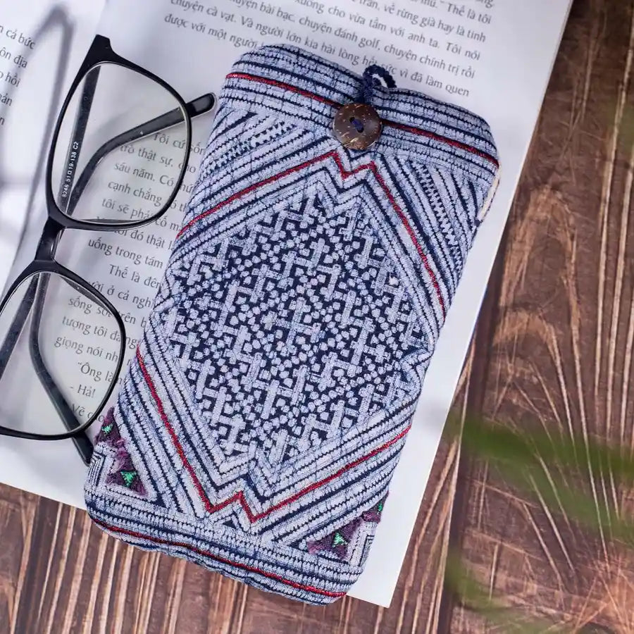 Vindigo blue embroidered phone case with top button