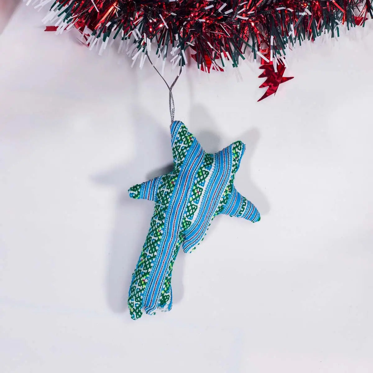 Vindigo handmade green tribal embroidered star ornament hanging display