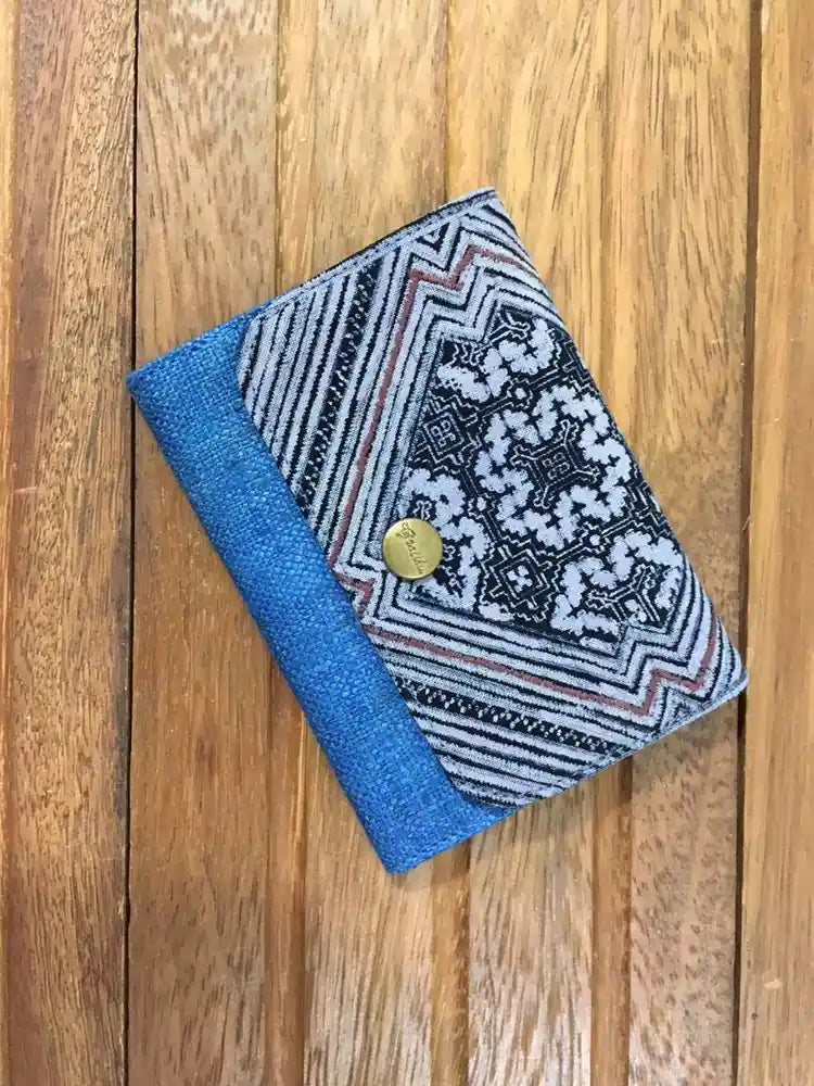 Vindigo handmade batik wallet with folded blue hemp and clasp
