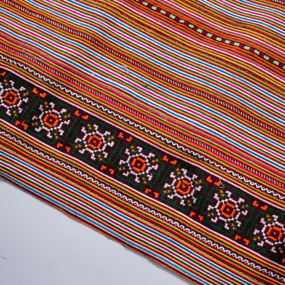 Vindigo orange cotton striped fabric with floral embroidered border detail