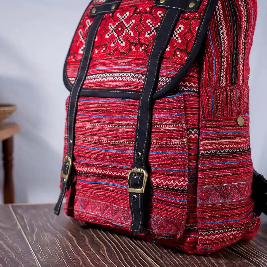 Vindigo red embroidered cotton backpack alternate side view