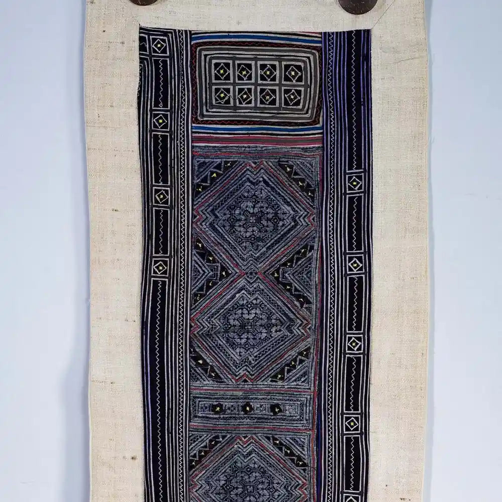 Vindigo indigo hemp batik tapestry close-up pattern detail