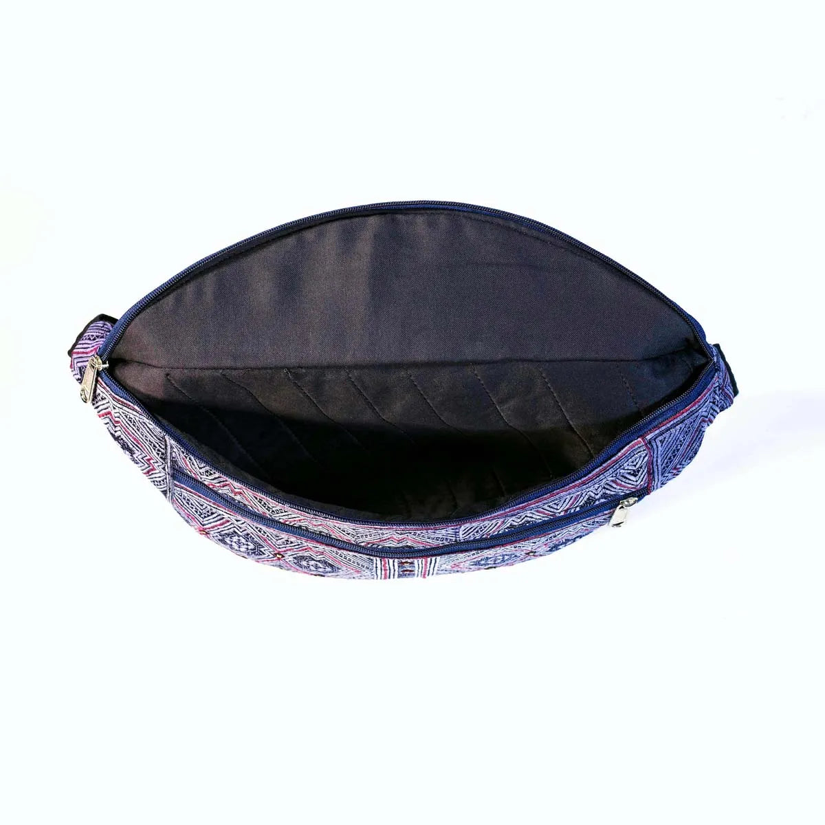 Vindigo purple hemp waist bag open interior black lining