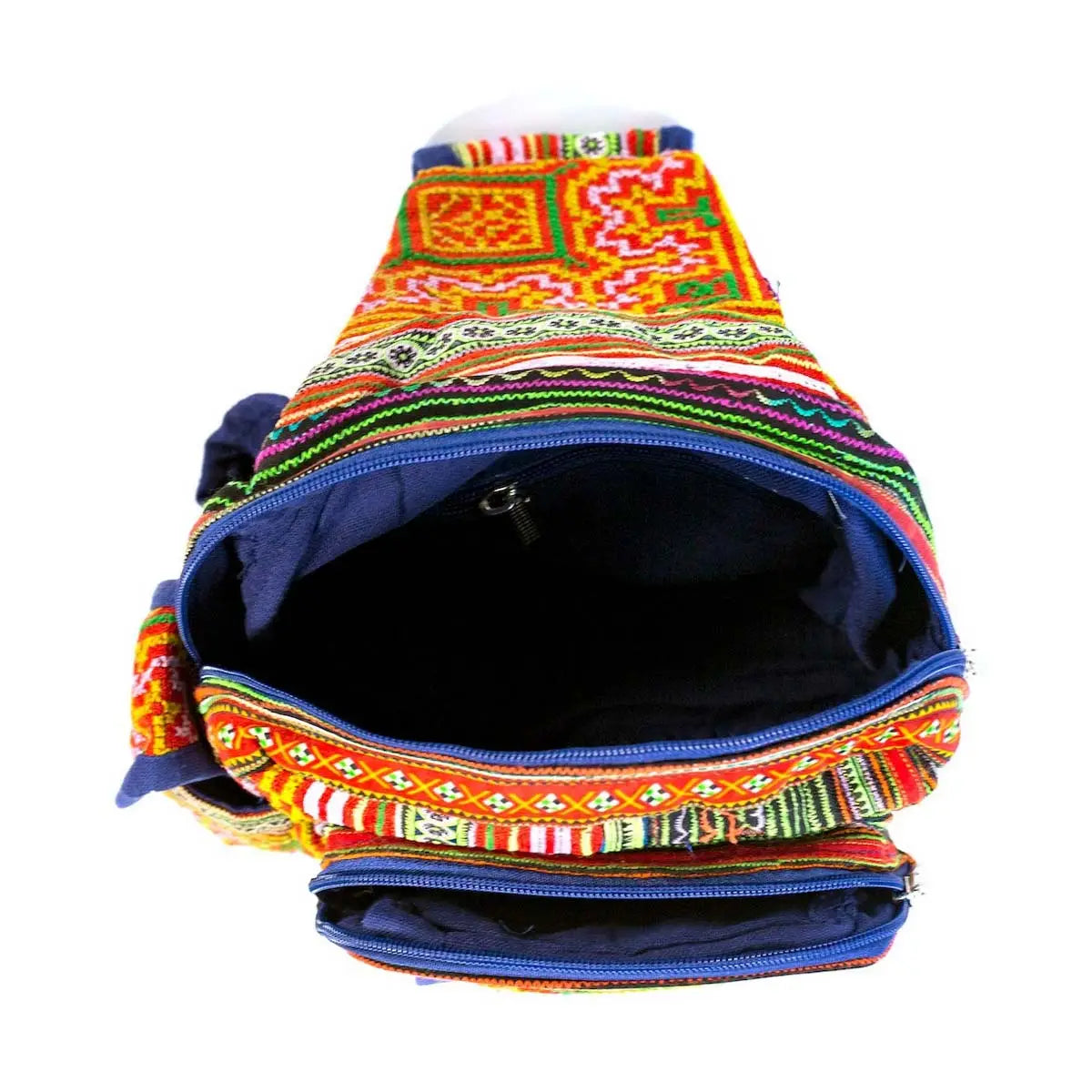 Vindigo crossbody orange linen tribal top opening view