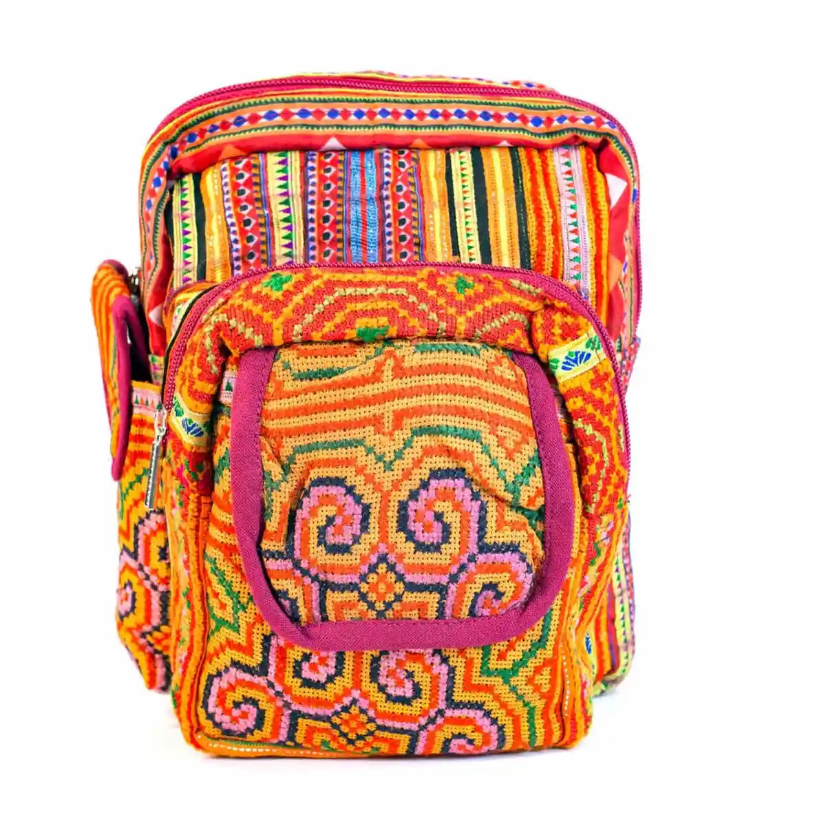 Vindigo crossbody yellow linen spiral tribal front view