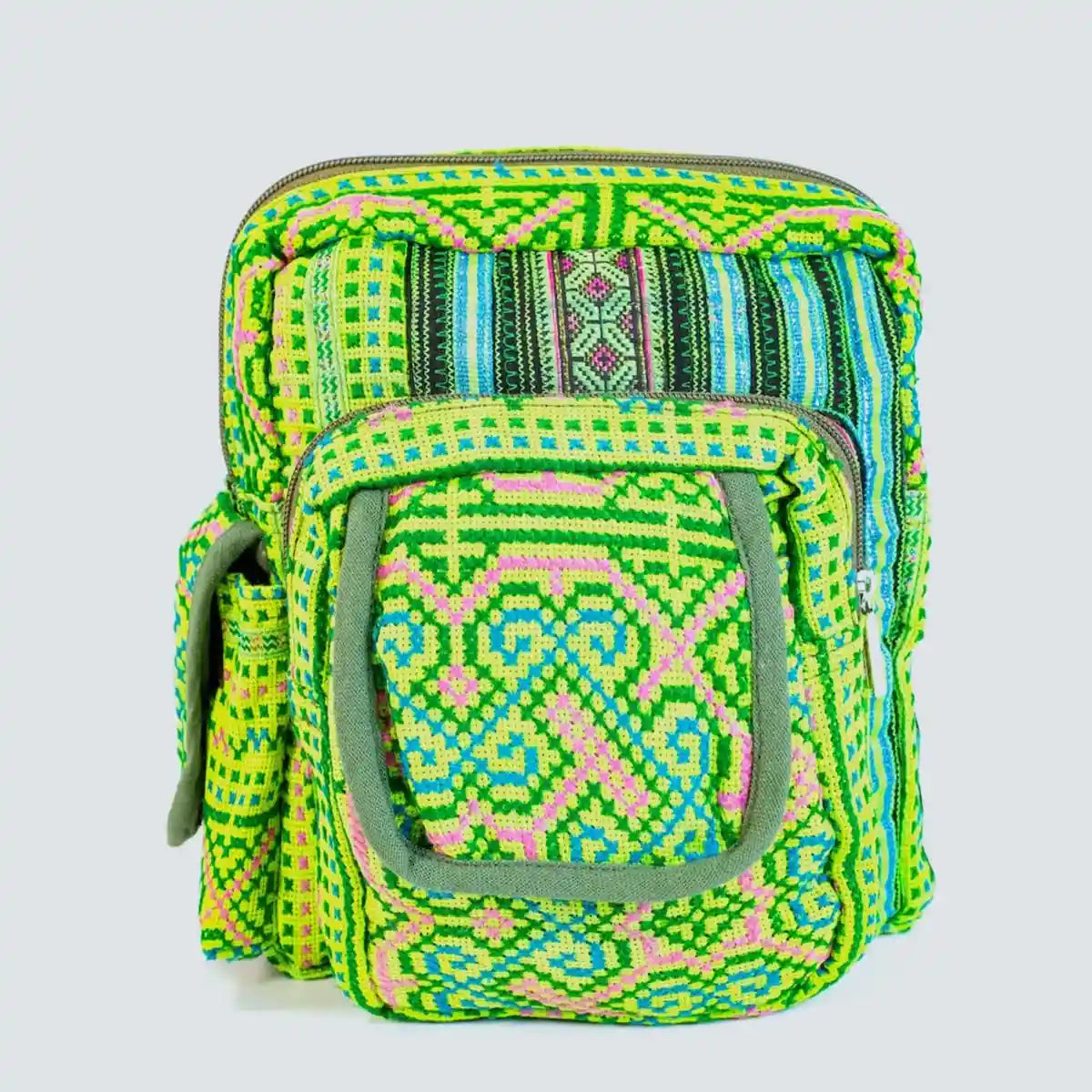 Vindigo crossbody light green linen geometric tribal front view