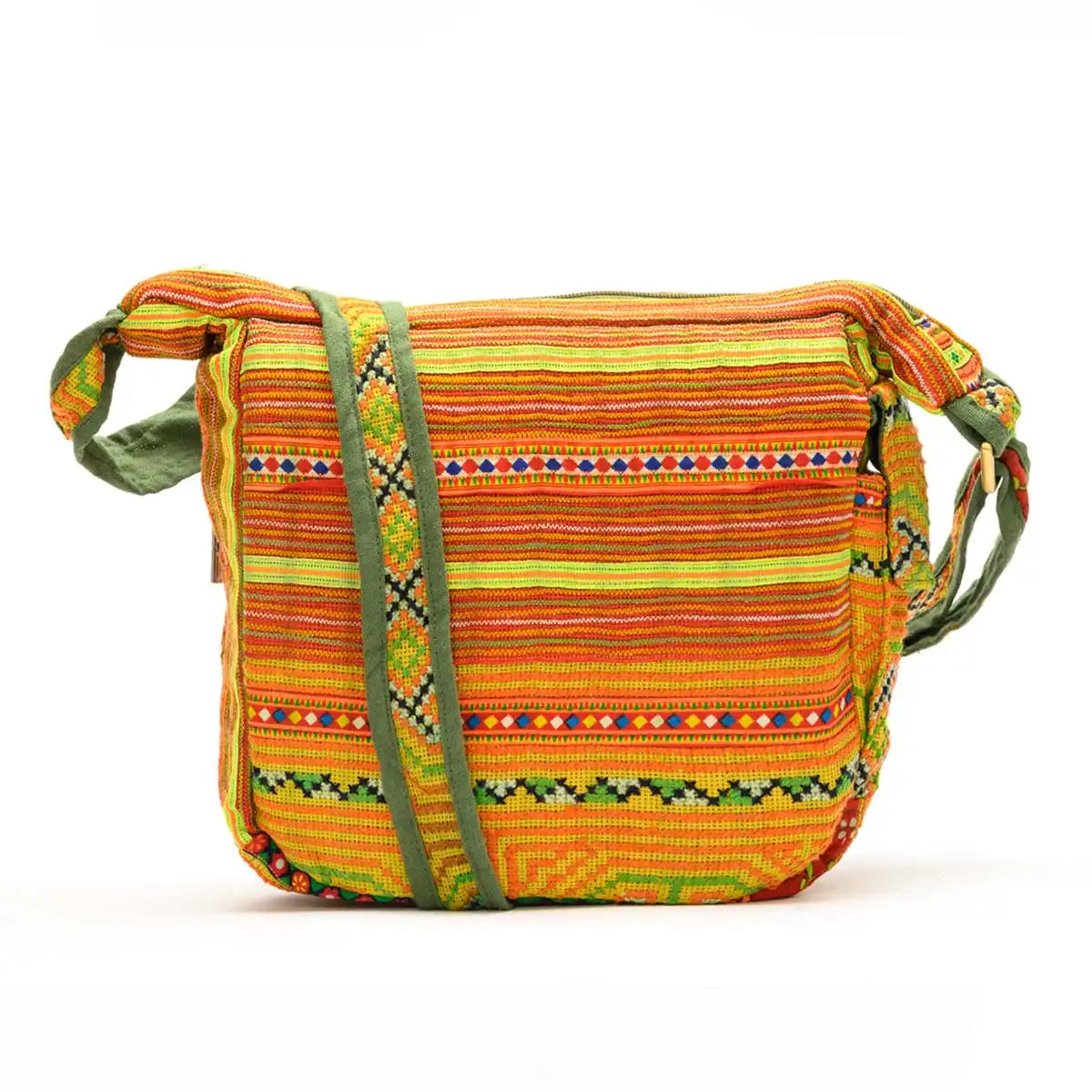 Vindigo crossbody bag orange linen embroidered front angle