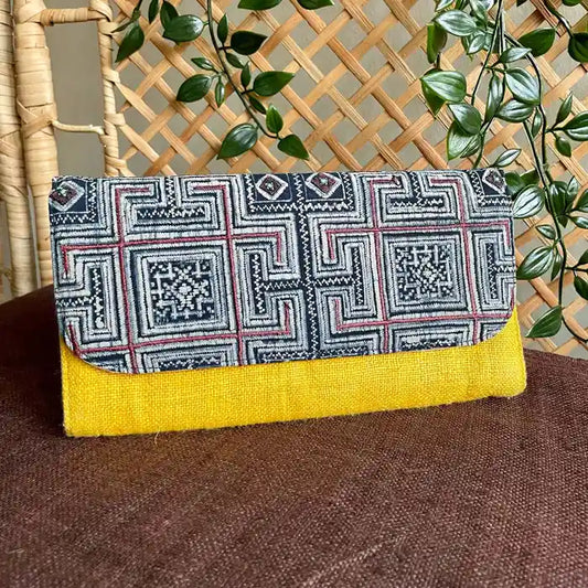 Vindigo long purse yellow hemp geo square front view