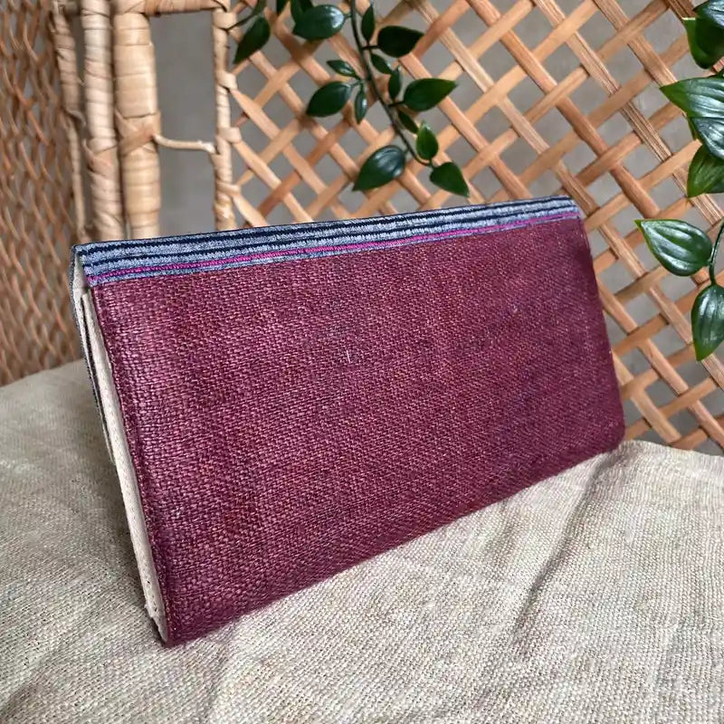 Vindigo long purse burgundy hemp geometric back view