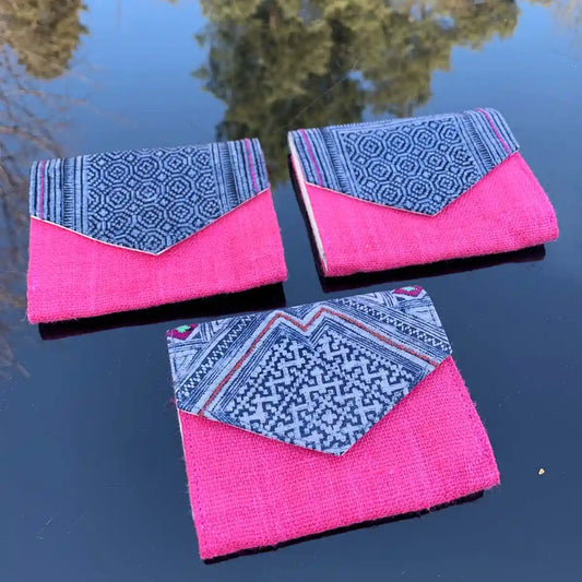 Vindigo pink wallets with varied batik flap designs