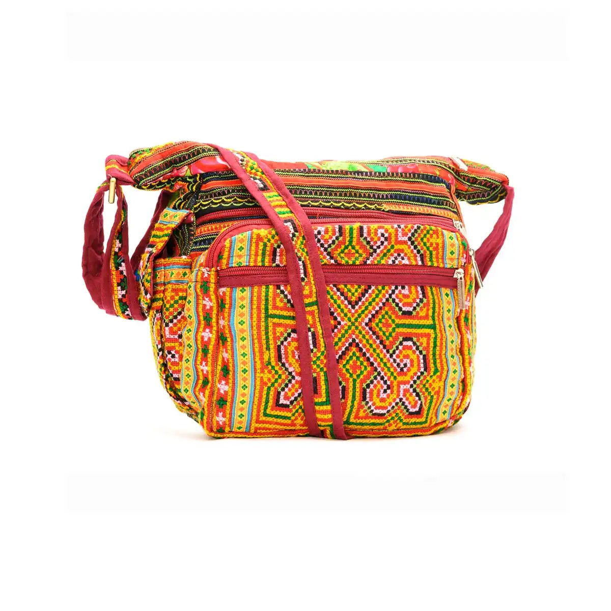 Vindigo hemp tribal pattern crossbody bag front view