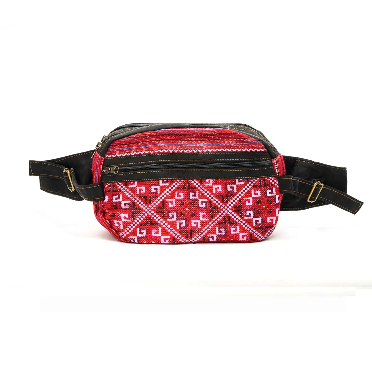 Vindigo H’mong red waist bag with adjustable strap front angle