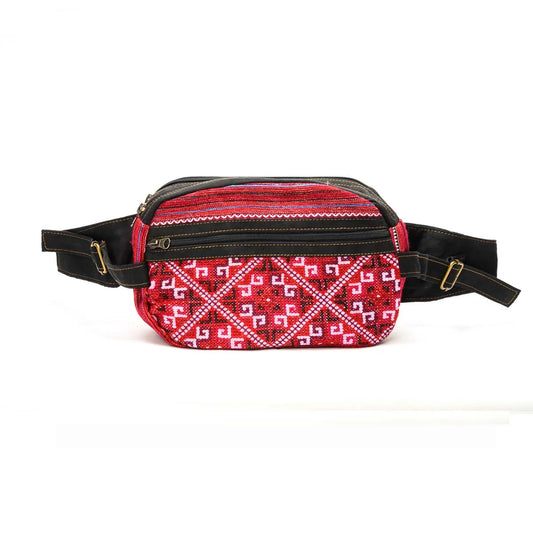 Vindigo H’mong red waist bag with adjustable strap front angle