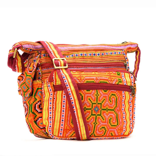 Vindigo shoulder bag orange linen tribal right side view