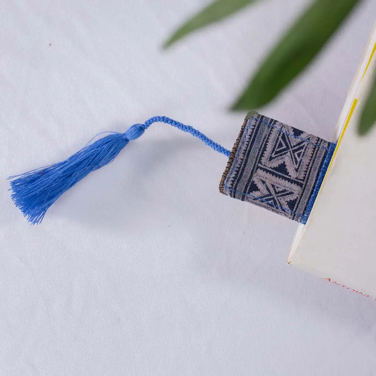 Vindigo handmade blue hemp batik bookmark with tassel detail