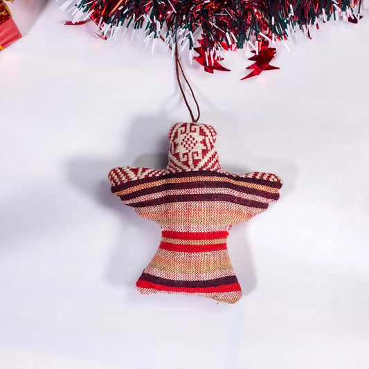 Vindigo red striped tribal embroidered bell-shaped ornament front view
