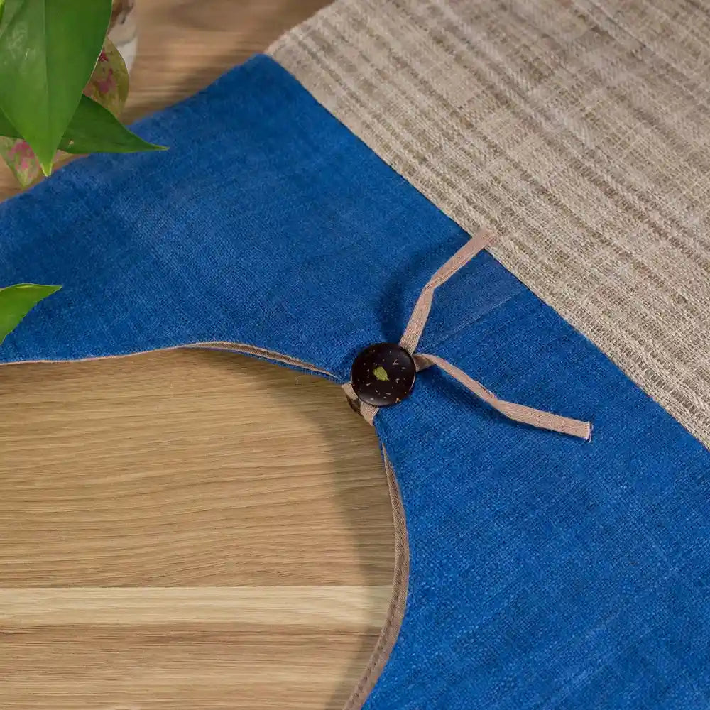 Vindigo shoulder bag blue hemp beige back with tie closure detail