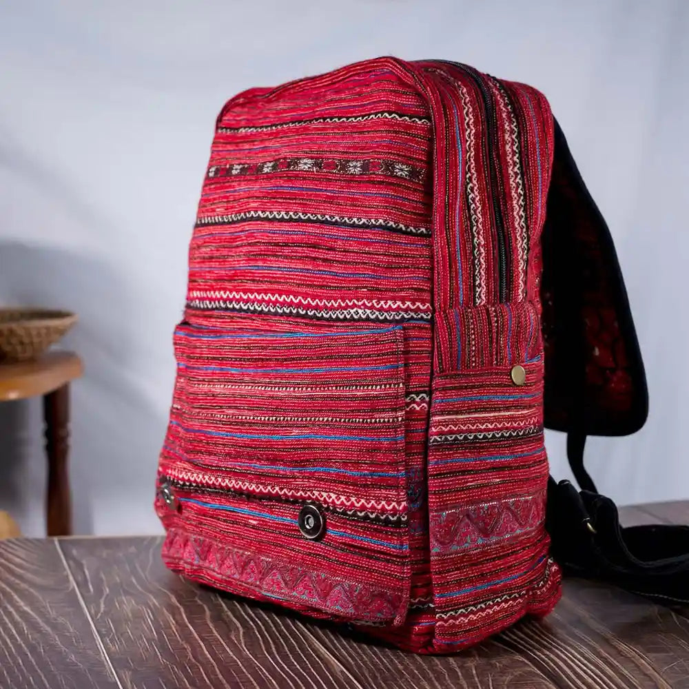 Vindigo red embroidered cotton backpack back view