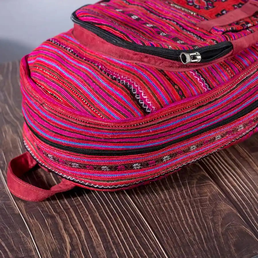 Vindigo pink embroidered cotton backpack bottom view