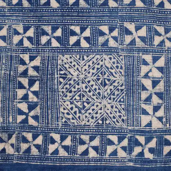 Vindigo indigo fabric roll top-down view with triangle grid motif