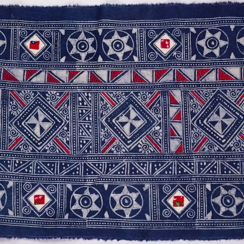 Vindigo geometric hemp fabric with detailed embroidery pattern