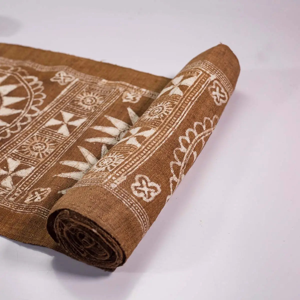 Vindigo brown fabric roll mandala tribal pattern rolled side view