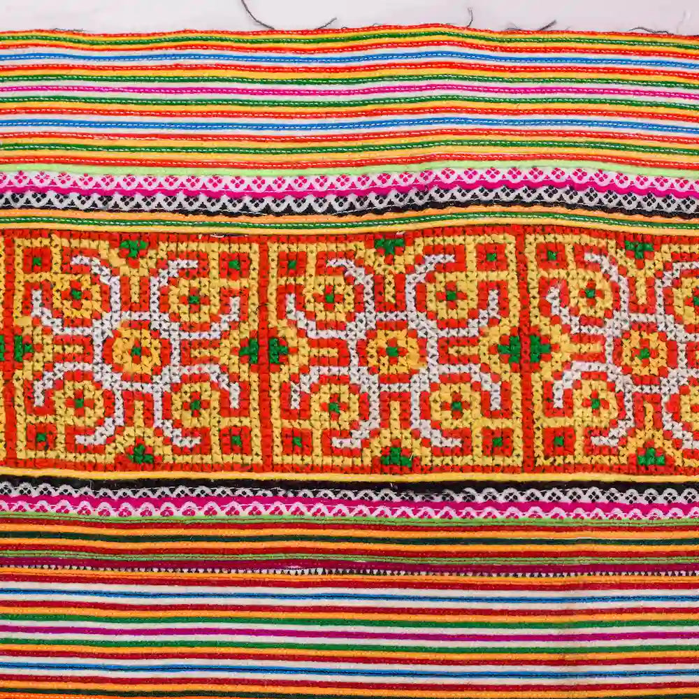 Vindigo orange cotton tribal embroidered fabric with geometric pattern