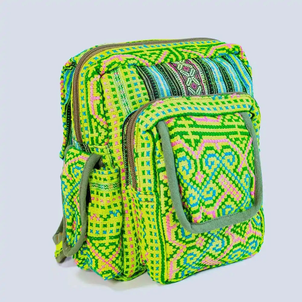 Vindigo crossbody light green linen geometric tribal upright front