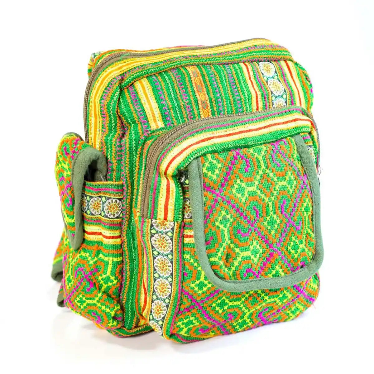Vindigo crossbody green linen geometric tribal upright front