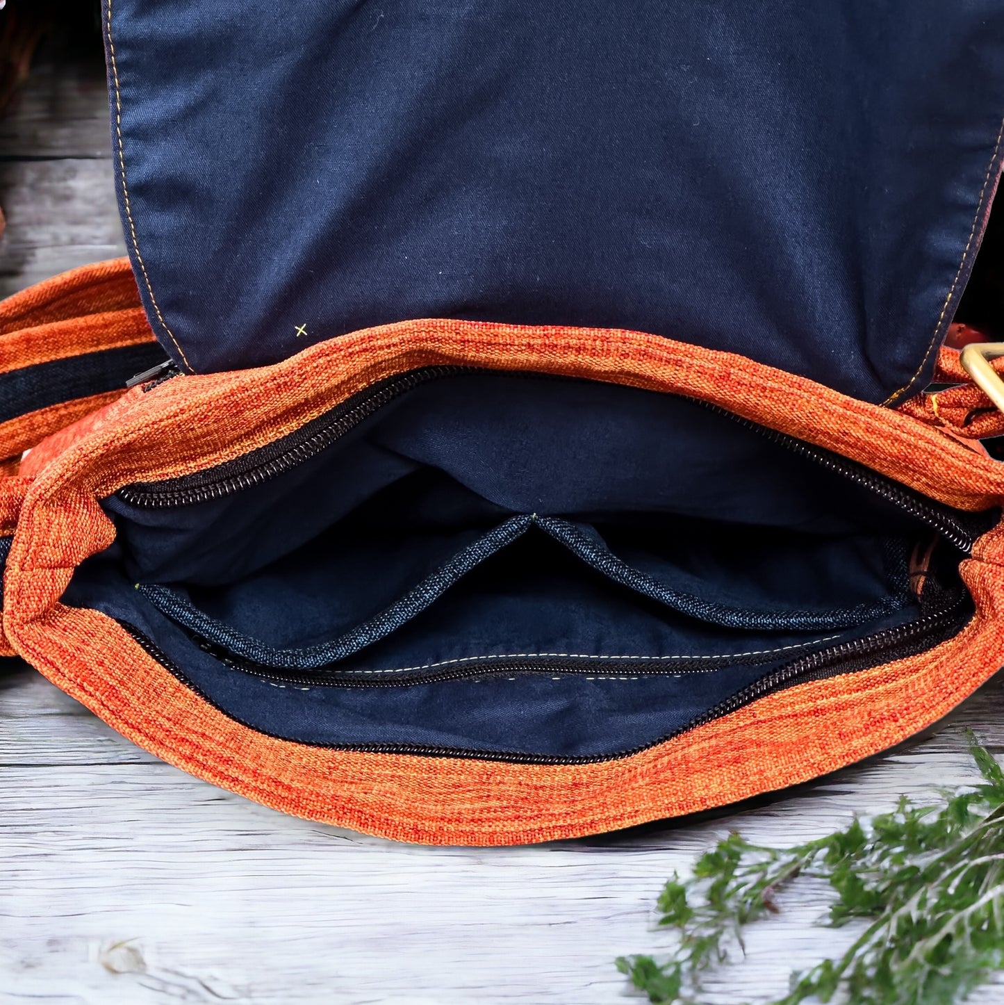 Batik cross-body bag, hand-drawn batik pattern, saffron spice orange