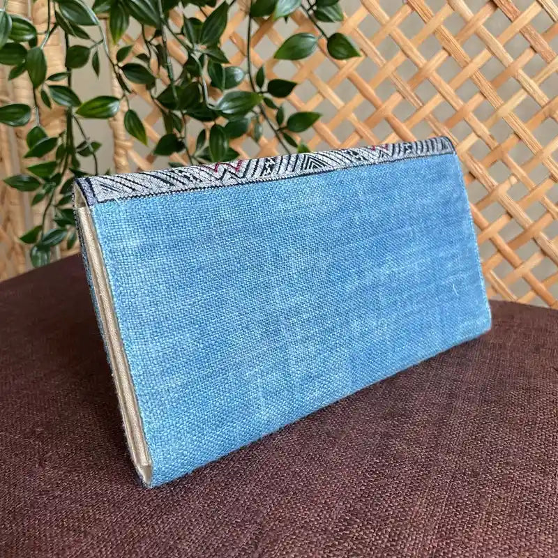 Vindigo long purse denim blue hemp heart pattern back view