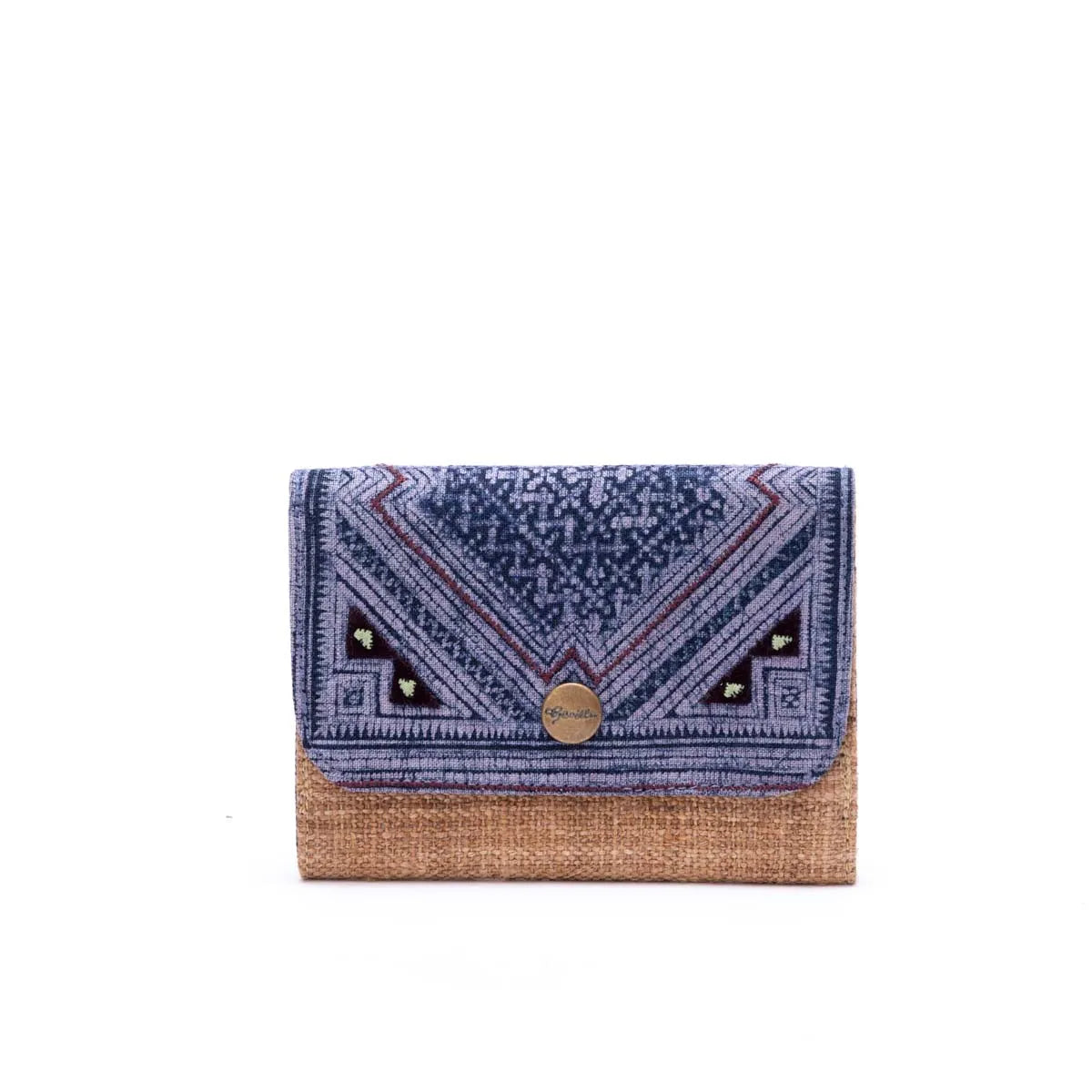 Vindigo handwoven hemp cardholder with indigo batik and brass button