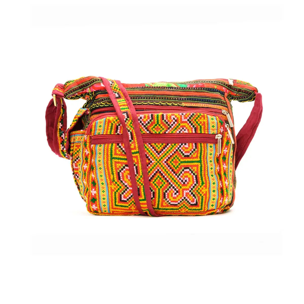 Vindigo colorful hemp tribal embroidery shoulder bag front design