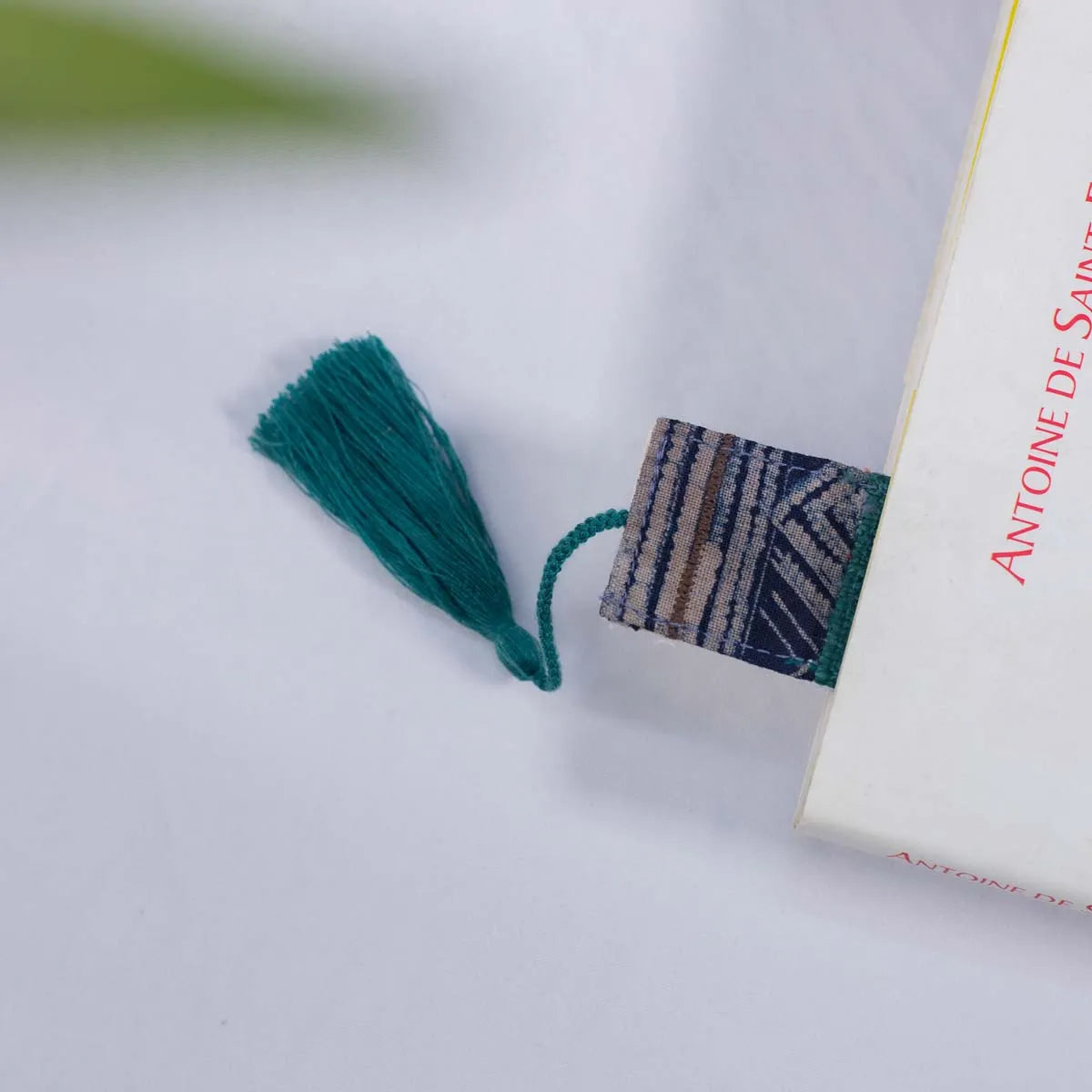 Vindigo handmade teal hemp batik bookmark with tassel front view