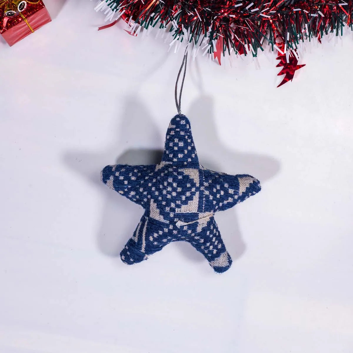 Vindigo blue tribal embroidered star ornament front view