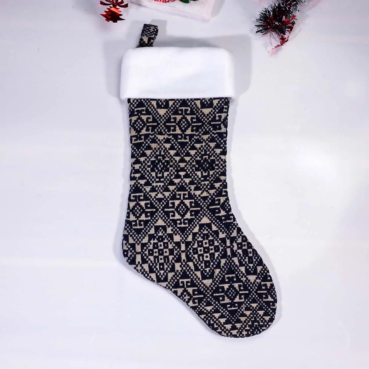 Vindigo single black embroidered Christmas stocking front view