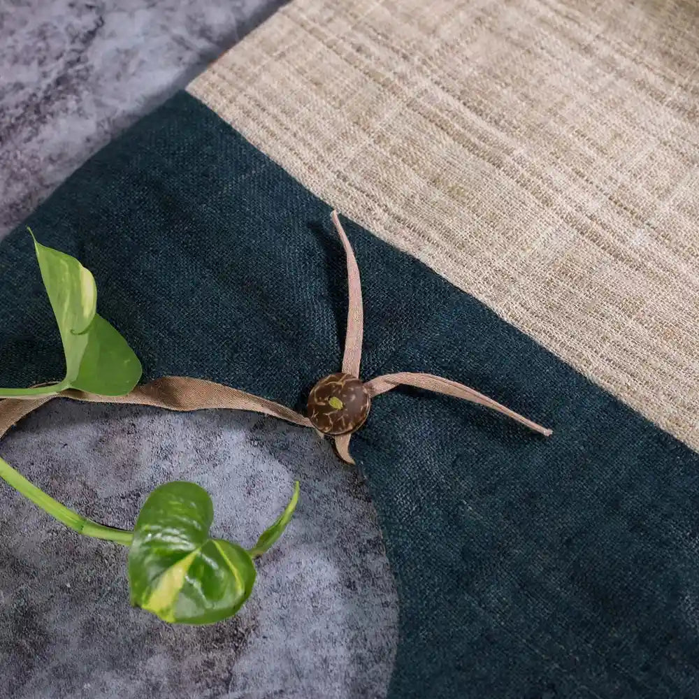 Vindigo shoulder bag teal hemp beige back with tie closure detail