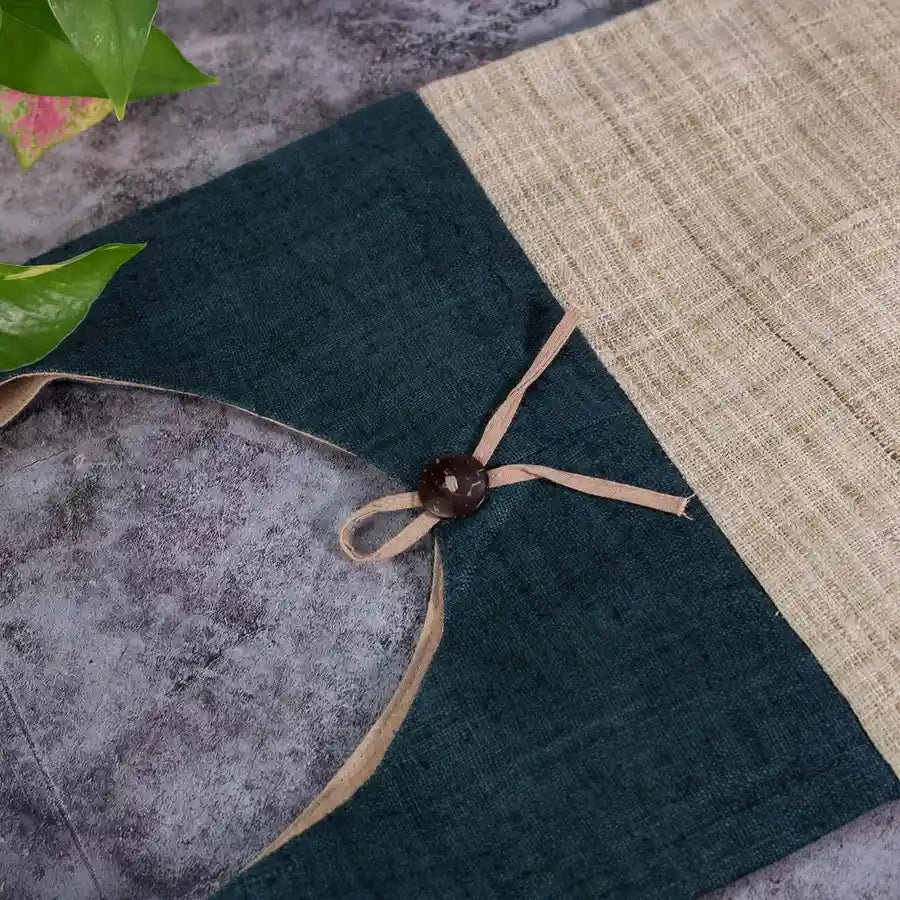 Vindigo shoulder bag teal hemp plain beige back with tie detail