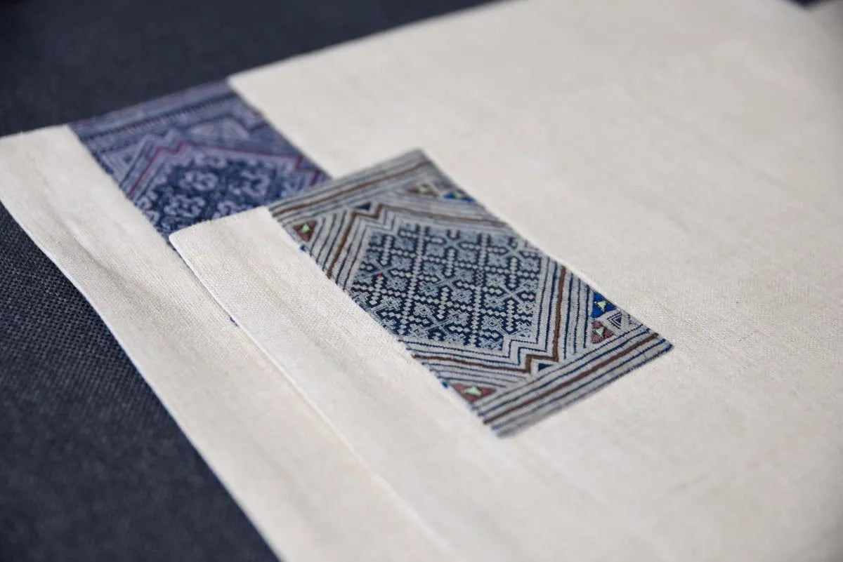 Matching hemp placemat and napkin with indigo fabric panel