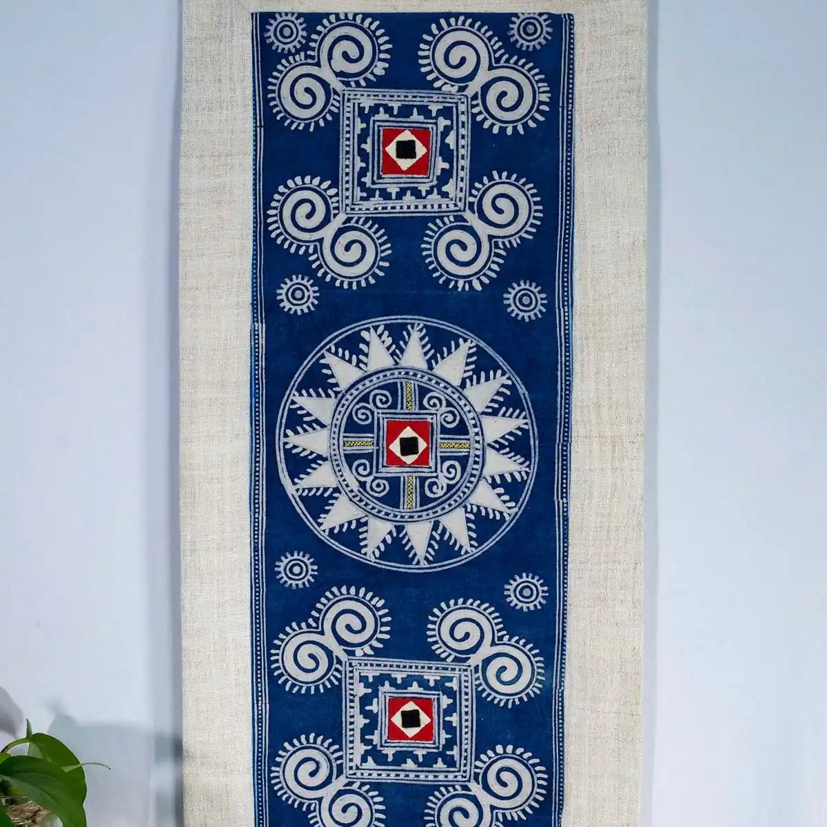 Vindigo indigo hemp batik tapestry close-up pattern detail