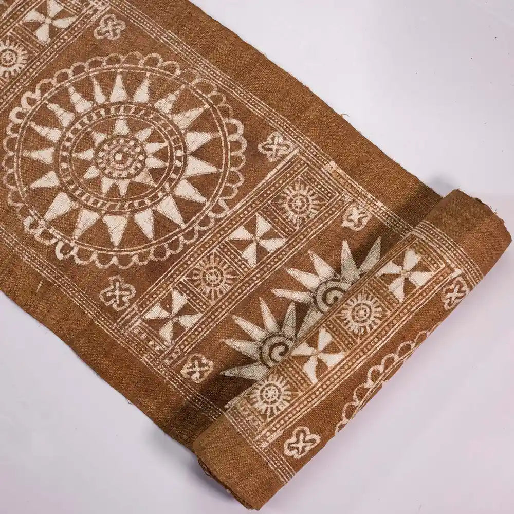 Vindigo brown fabric roll mandala tribal pattern top-down angle